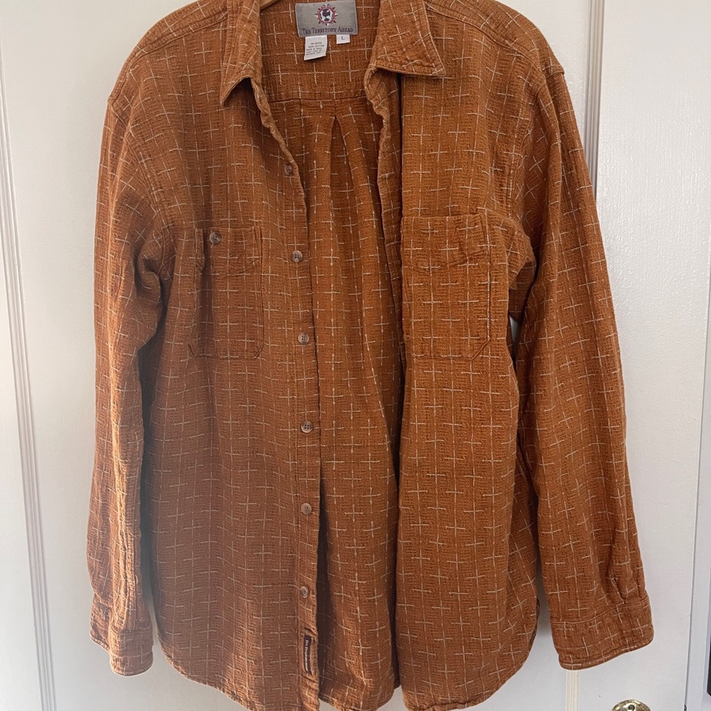 Rust Crosshatch Button-Up Shirt - image 1